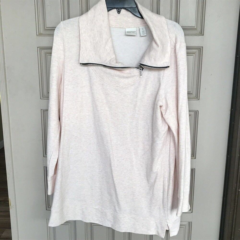 Zenergy By Chico's Sz1 Tunic Pullover Pink Asymetric Zip Collar Pre-Owned Nice